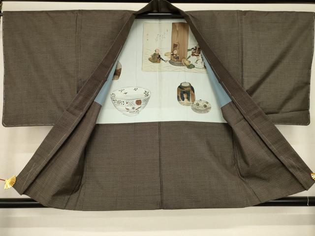 平和屋着物●男性　本場大島紬　アンサンブル　格子　池田屋謹製　証紙付き　正絹　逸品　AABA9782ck