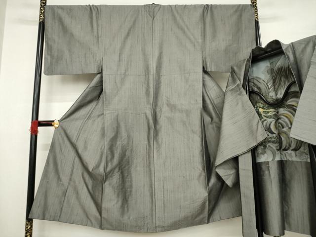 平和屋着物●男性　紬　アンサンブル　色無地　煤色　正絹　逸品　AABE4454ck 平和屋着物○男性 紬 アンサンブル 色無地 煤色 正絹 逸品 AABE4454ck