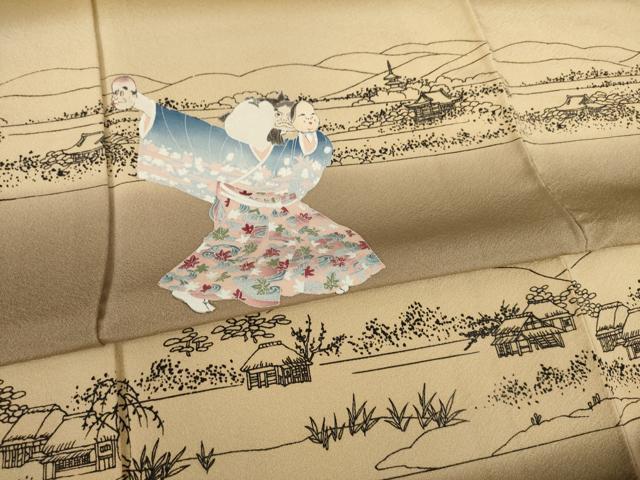 平和屋着物●訪問着 友禅 童子 舞 暈し染め 正絹 逸品 AABA9787ck