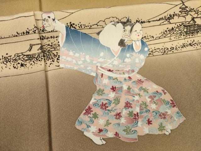 平和屋着物●訪問着 友禅 童子 舞 暈し染め 正絹 逸品 AABA9787ck