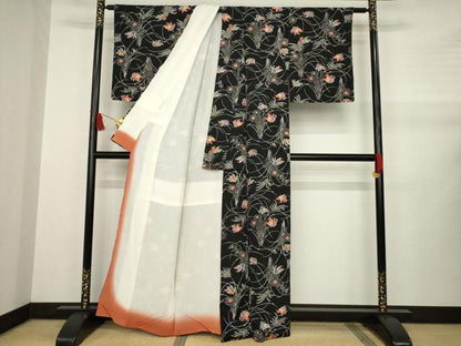 平和屋着物●上質な小紋 型染め 花蝶文 正絹 逸品 AABA9792ck