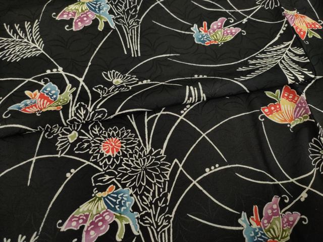 平和屋着物●上質な小紋 型染め 花蝶文 正絹 逸品 AABA9792ck