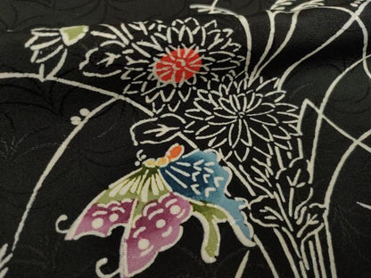 平和屋着物●上質な小紋 型染め 花蝶文 正絹 逸品 AABA9792ck