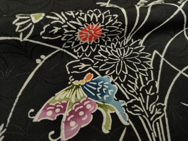 平和屋着物●上質な小紋 型染め 花蝶文 正絹 逸品 AABA9792ck