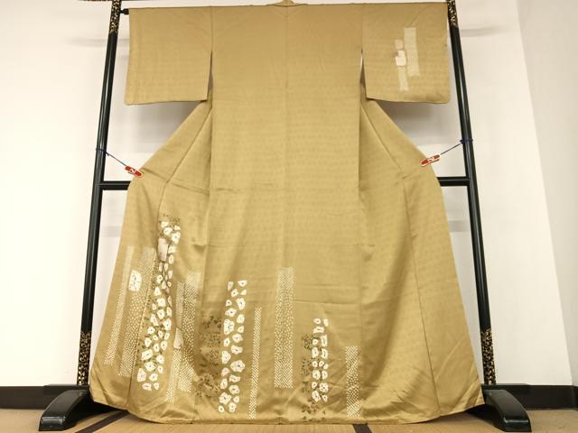 平和屋着物●訪問着　絞り　刺繍　色紙花文　金彩　正絹　逸品　AABB0044zg