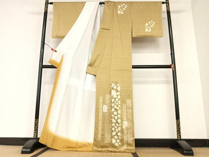 平和屋着物●訪問着　絞り　刺繍　色紙花文　金彩　正絹　逸品　AABB0044zg