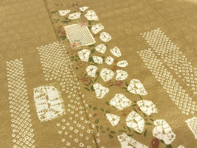 平和屋着物●訪問着　絞り　刺繍　色紙花文　金彩　正絹　逸品　AABB0044zg