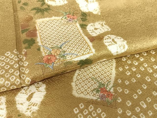 平和屋着物●訪問着　絞り　刺繍　色紙花文　金彩　正絹　逸品　AABB0044zg