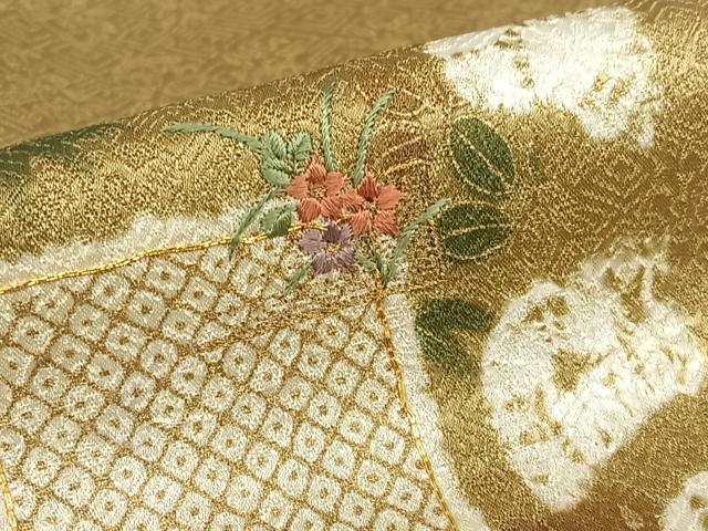 平和屋着物●訪問着　絞り　刺繍　色紙花文　金彩　正絹　逸品　AABB0044zg