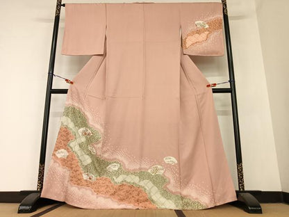 平和屋着物●訪問着 絞り 刺繍 雲重ね花文 金彩 正絹 逸品 未使用 AABB0046zg