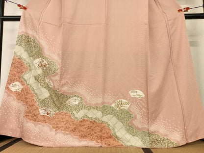 平和屋着物●訪問着 絞り 刺繍 雲重ね花文 金彩 正絹 逸品 未使用 AABB0046zg