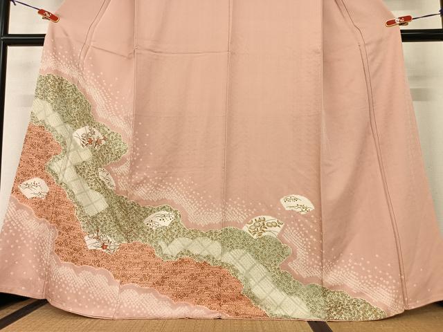 平和屋着物●訪問着 絞り 刺繍 雲重ね花文 金彩 正絹 逸品 未使用 AABB0046zg