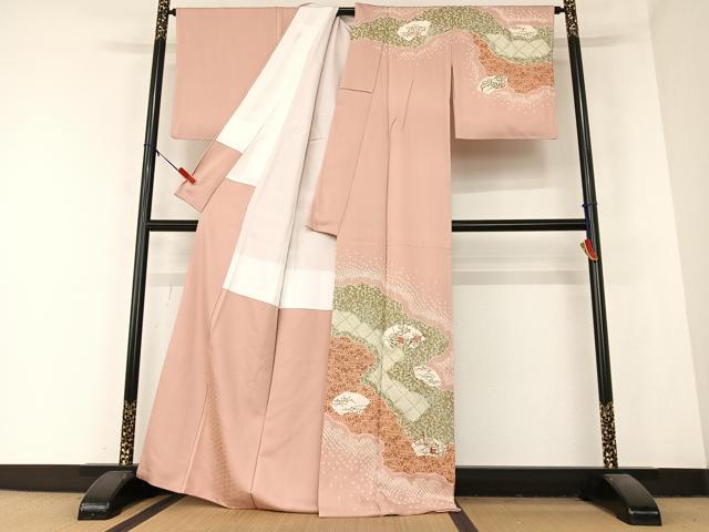 平和屋着物●訪問着 絞り 刺繍 雲重ね花文 金彩 正絹 逸品 未使用 AABB0046zg