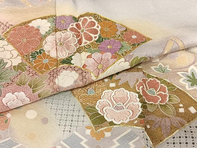 平和屋着物●訪問着 作家物 中国三大刺繍 汕頭刺繍 スワトウ刺繍 地紙重ね梅松文 暈し染め 金彩 正絹 逸品 AABB0050zg