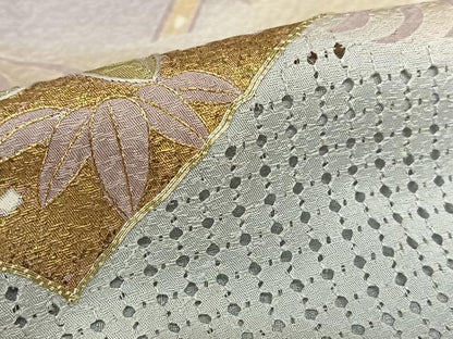 平和屋着物●訪問着 作家物 中国三大刺繍 汕頭刺繍 スワトウ刺繍 地紙重ね梅松文 暈し染め 金彩 正絹 逸品 AABB0050zg