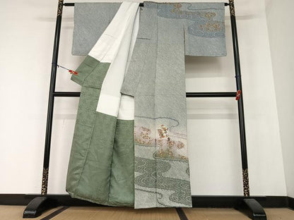 平和屋着物●訪問着　絞り　刺繍　花籬文　金彩　正絹　逸品　AABB0055zg