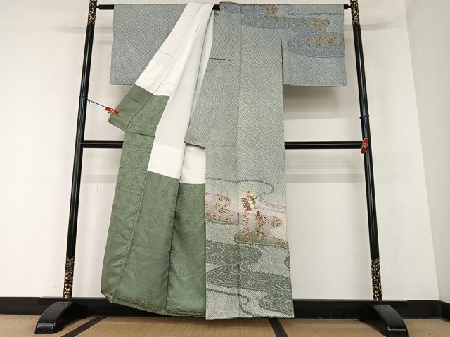 平和屋着物●訪問着　絞り　刺繍　花籬文　金彩　正絹　逸品　AABB0055zg