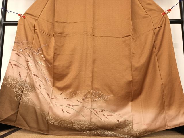 平和屋着物●訪問着　駒刺繍　笹花文　暈し染め　金彩　正絹　逸品　AABB0063zg