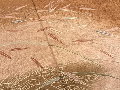 平和屋着物●訪問着　駒刺繍　笹花文　暈し染め　金彩　正絹　逸品　AABB0063zg