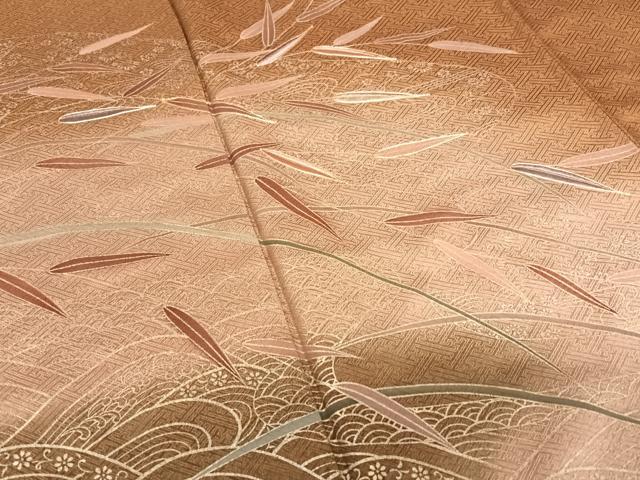 平和屋着物●訪問着　駒刺繍　笹花文　暈し染め　金彩　正絹　逸品　AABB0063zg