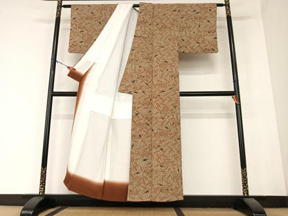 平和屋着物●上質な小紋　型染め　草花文　鬼しぼ縮緬　正絹　逸品　AABB0066zg