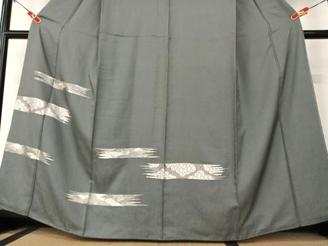 平和屋着物●訪問着　刺繍　花松文　銀糸　胴抜き仕立て　正絹　逸品　AABB0068zg