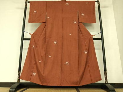 平和屋着物●上質な小紋　紬地　絞り　枝花文　正絹　逸品　AABB0070zg