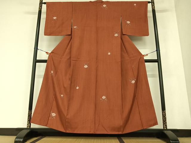 平和屋着物●上質な小紋　紬地　絞り　枝花文　正絹　逸品　AABB0070zg