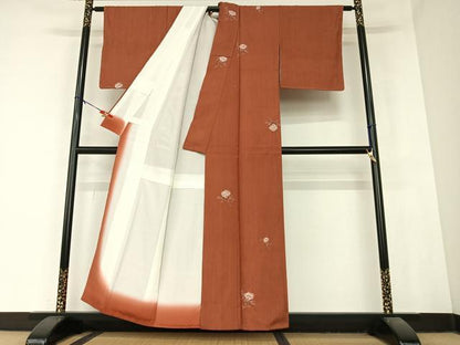 平和屋着物●上質な小紋　紬地　絞り　枝花文　正絹　逸品　AABB0070zg