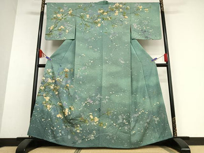 平和屋着物●漆工芸作家　金森一博　訪問着　枝桜　暈し染め　金彩　正絹　逸品　AABB0105zg