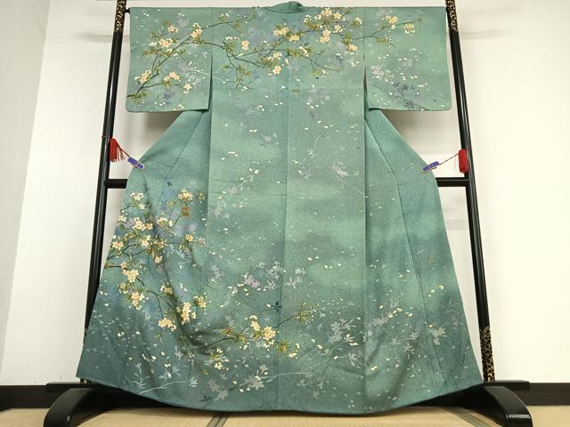 平和屋着物●漆工芸作家　金森一博　訪問着　枝桜　暈し染め　金彩　正絹　逸品　AABB0105zg