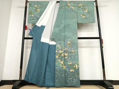 平和屋着物●漆工芸作家　金森一博　訪問着　枝桜　暈し染め　金彩　正絹　逸品　AABB0105zg