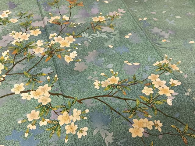 平和屋着物●漆工芸作家　金森一博　訪問着　枝桜　暈し染め　金彩　正絹　逸品　AABB0105zg