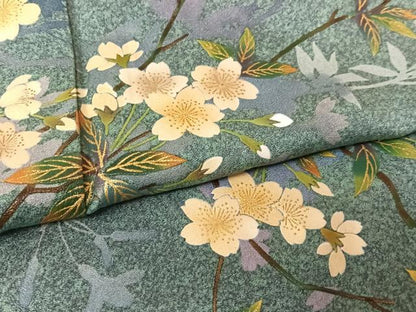平和屋着物●漆工芸作家　金森一博　訪問着　枝桜　暈し染め　金彩　正絹　逸品　AABB0105zg