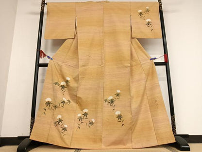 平和屋着物●紅花紬 米沢 訪問着 作家物 彩峯 手描き 紅花 正絹 逸品 AABB0106zg