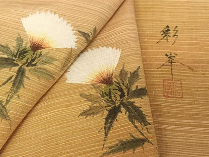 平和屋着物●紅花紬 米沢 訪問着 作家物 彩峯 手描き 紅花 正絹 逸品 AABB0106zg