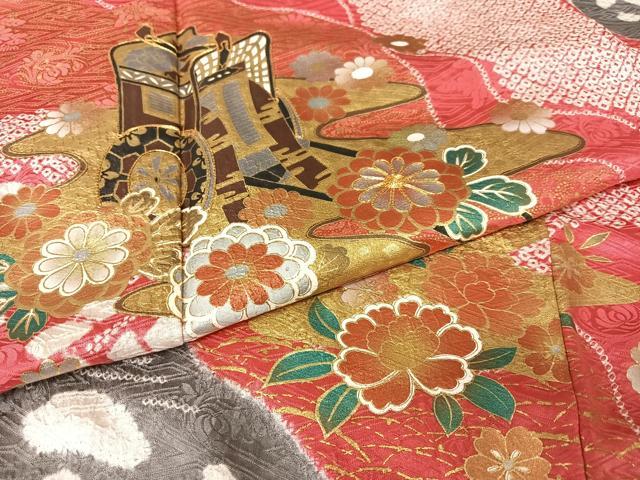 平和屋着物●豪華振袖　御所車花文　暈し染め　金彩　正絹　逸品　DABB4437ps 平和屋着物□豪華振袖 枝花文 暈し染め 金彩 正絹 逸品 CABG6434xeの