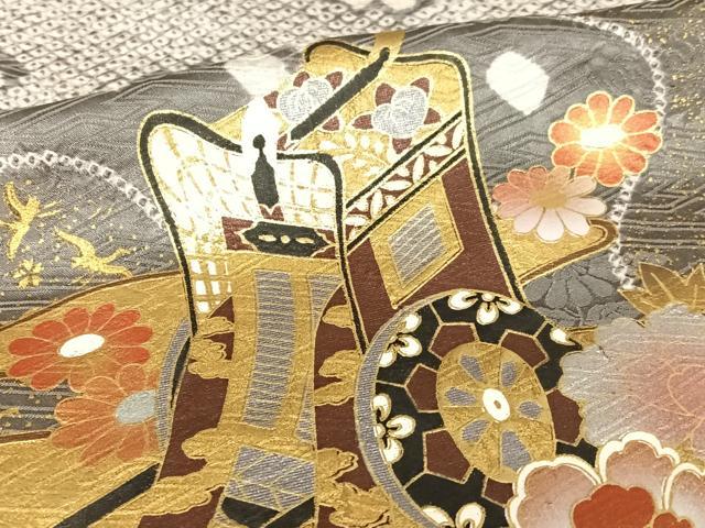 平和屋着物●豪華振袖　御所車花文　金彩　正絹　逸品　AABG4829fy 平和屋着物□豪華振袖 枝花文 暈し染め 金彩 正絹 逸品 CABG6434xeの