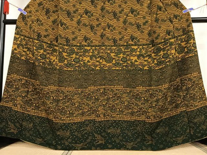 平和屋着物●訪問着　型染め　横段花鳥文　正絹　逸品　AABB0114zg
