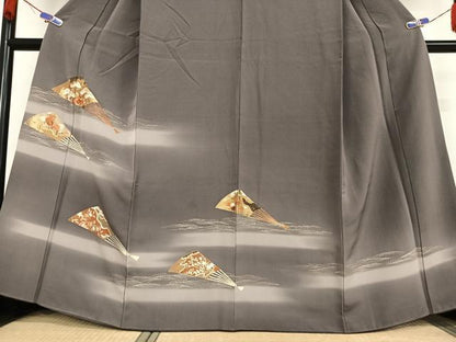 平和屋着物●豪華色留袖　駒刺繍　扇面花文　暈し染め　金彩　正絹　逸品　AABB0127zg