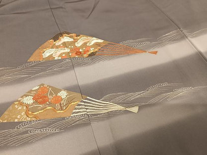 平和屋着物●豪華色留袖　駒刺繍　扇面花文　暈し染め　金彩　正絹　逸品　AABB0127zg
