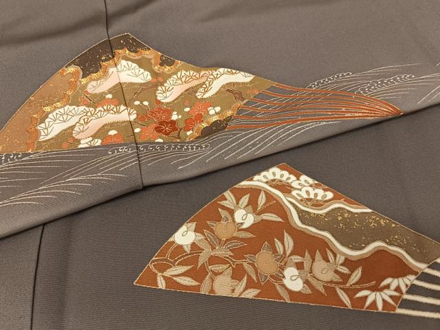 平和屋着物●豪華色留袖　駒刺繍　扇面花文　暈し染め　金彩　正絹　逸品　AABB0127zg