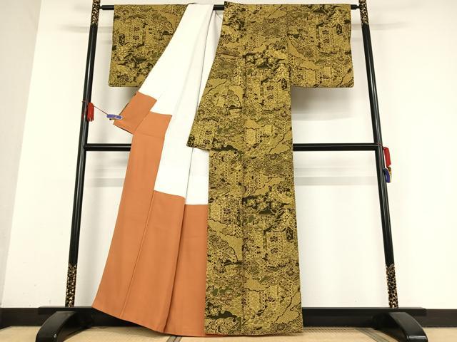 平和屋着物●上質な小紋 雲重ね花鳥文 正絹 逸品 AABB0129zg