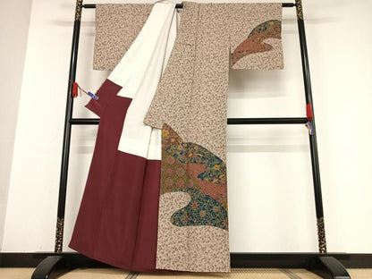 平和屋着物●訪問着　型染め　鳳凰花唐草文　正絹　逸品　AABB0142zg