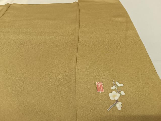 平和屋着物●本加賀友禅作家　柿本市郎　訪問着　枝梅文　黄土色地　正絹　逸品　AABB0144zg
