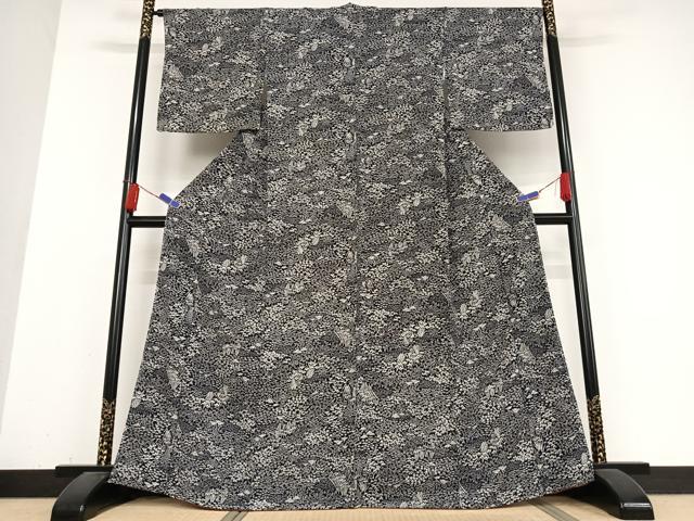 平和屋着物●上質な小紋　松竹梅花文　黒地　正絹　逸品　AABB0150zg