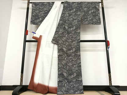 平和屋着物●上質な小紋　松竹梅花文　黒地　正絹　逸品　AABB0150zg