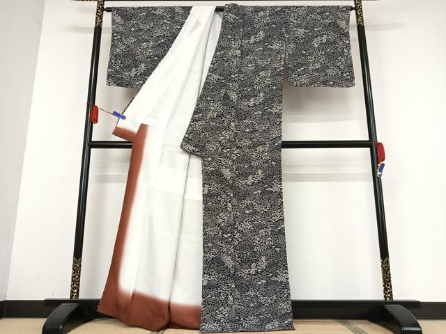 平和屋着物●上質な小紋　松竹梅花文　黒地　正絹　逸品　AABB0150zg