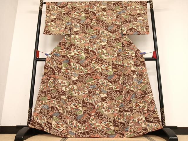 平和屋着物●上質な小紋 型染め 笹梅花文 正絹 逸品 AABB0151zg