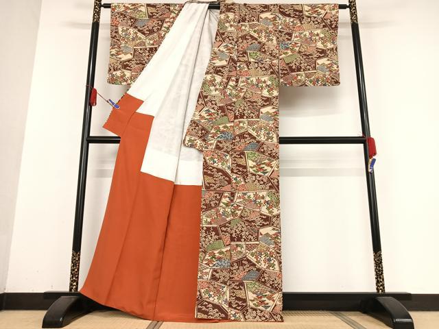 平和屋着物●上質な小紋 型染め 笹梅花文 正絹 逸品 AABB0151zg